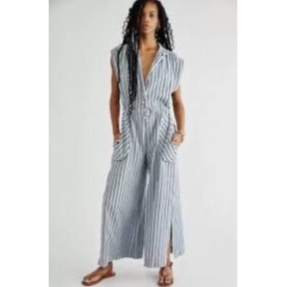 Free People Striped Jumpsuit in Black and White - Picture 8 of 14